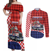 Croatia Christmas Couples Matching Off Shoulder Maxi Dress and Long Sleeve Button Shirt Santa Claus Drives Home With Gifts - Wonder Print Shop