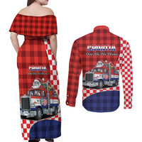 Croatia Christmas Couples Matching Off Shoulder Maxi Dress and Long Sleeve Button Shirt Santa Claus Drives Home With Gifts - Wonder Print Shop