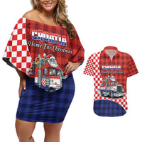 Croatia Christmas Couples Matching Off Shoulder Short Dress and Hawaiian Shirt Santa Claus Drives Home With Gifts - Wonder Print Shop