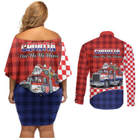 Croatia Christmas Couples Matching Off Shoulder Short Dress and Long Sleeve Button Shirt Santa Claus Drives Home With Gifts - Wonder Print Shop