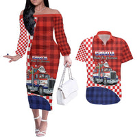 Croatia Christmas Couples Matching Off The Shoulder Long Sleeve Dress and Hawaiian Shirt Santa Claus Drives Home With Gifts - Wonder Print Shop