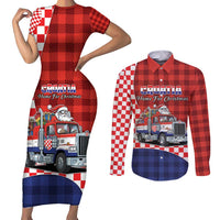 Croatia Christmas Couples Matching Short Sleeve Bodycon Dress and Long Sleeve Button Shirt Santa Claus Drives Home With Gifts - Wonder Print Shop