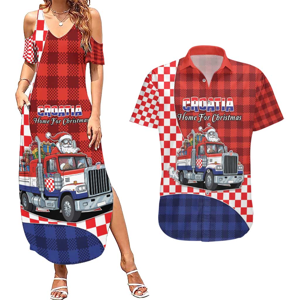 Croatia Christmas Couples Matching Summer Maxi Dress and Hawaiian Shirt Santa Claus Drives Home With Gifts - Wonder Print Shop