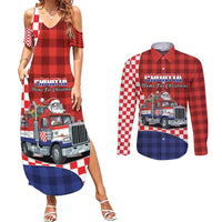 Croatia Christmas Couples Matching Summer Maxi Dress and Long Sleeve Button Shirt Santa Claus Drives Home With Gifts - Wonder Print Shop