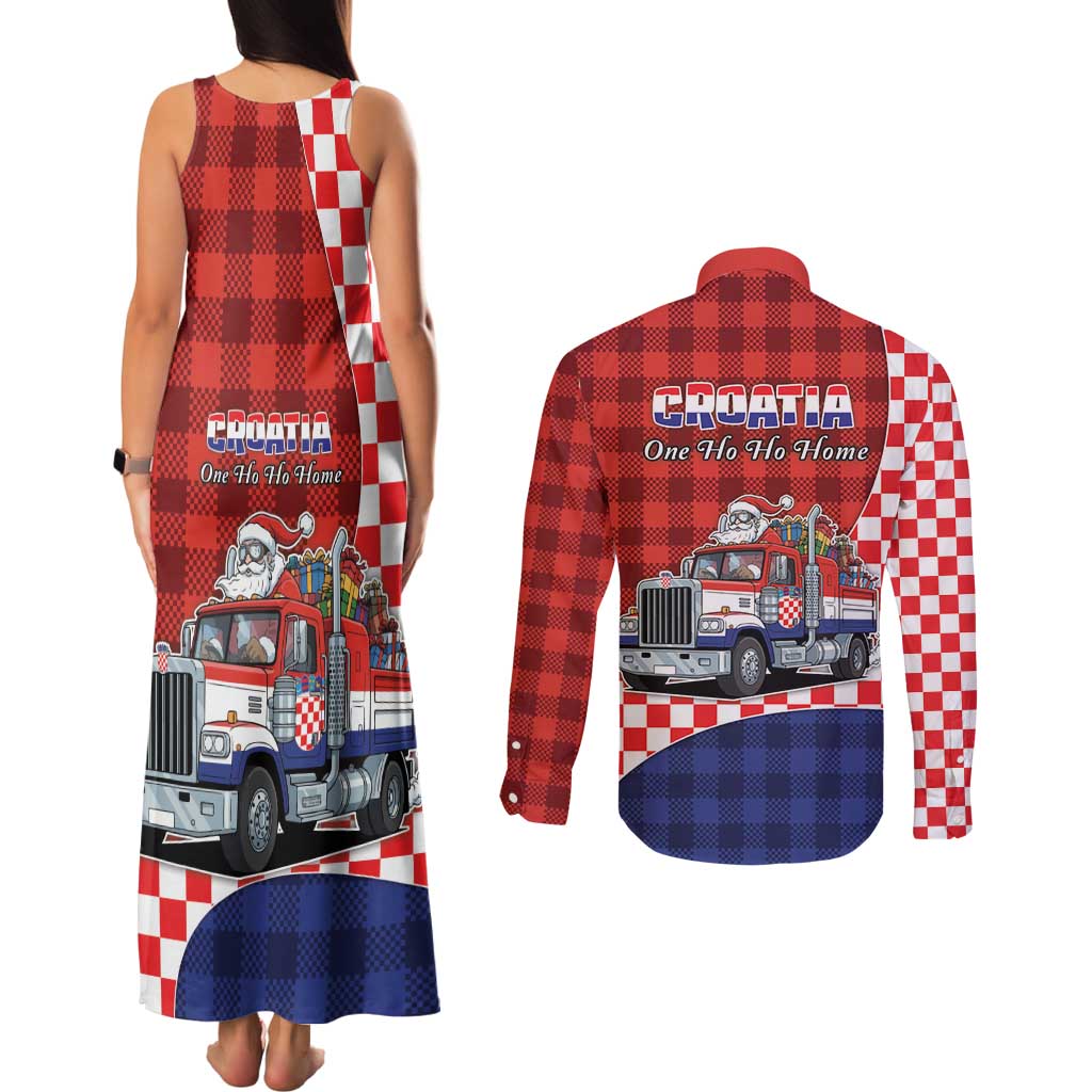 Croatia Christmas Couples Matching Tank Maxi Dress and Long Sleeve Button Shirt Santa Claus Drives Home With Gifts - Wonder Print Shop