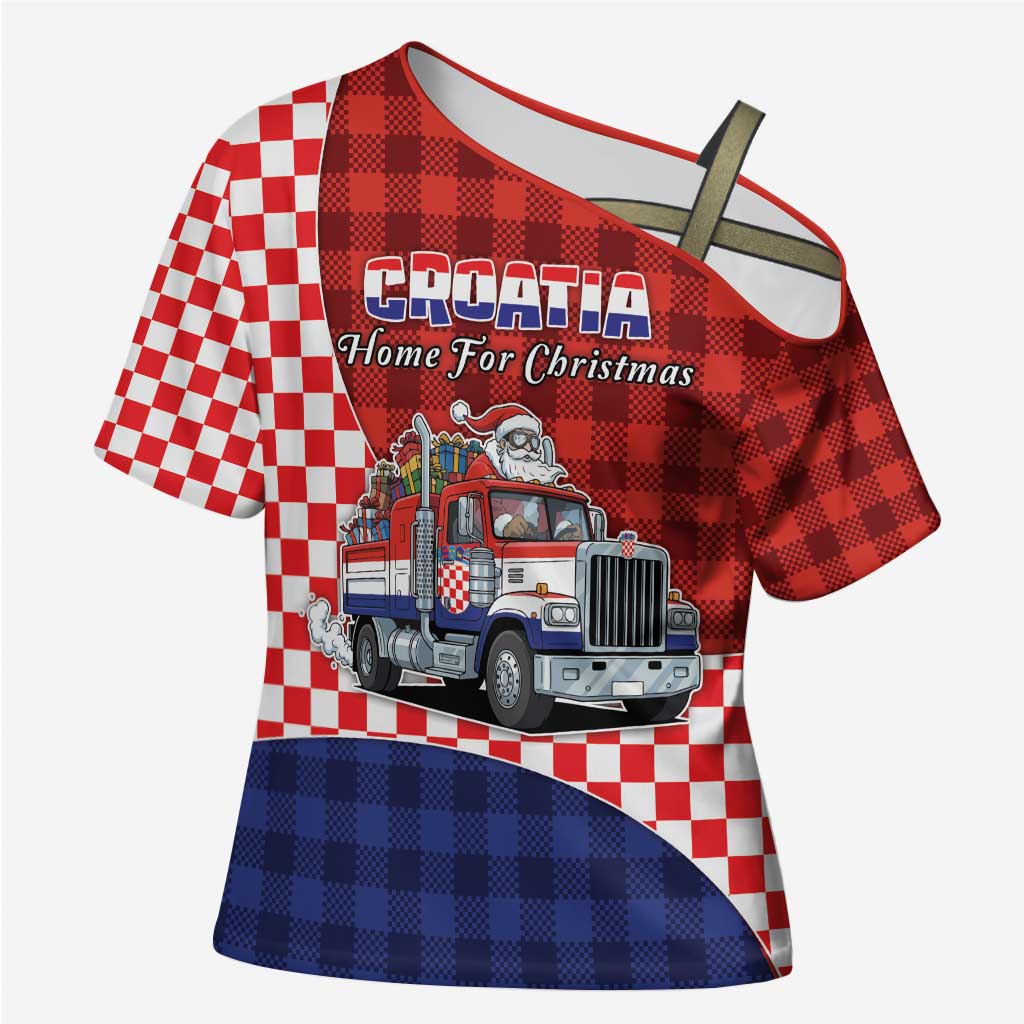 Croatia Christmas Cross Shoulder Shirt Santa Claus Drives Home With Gifts - Wonder Print Shop
