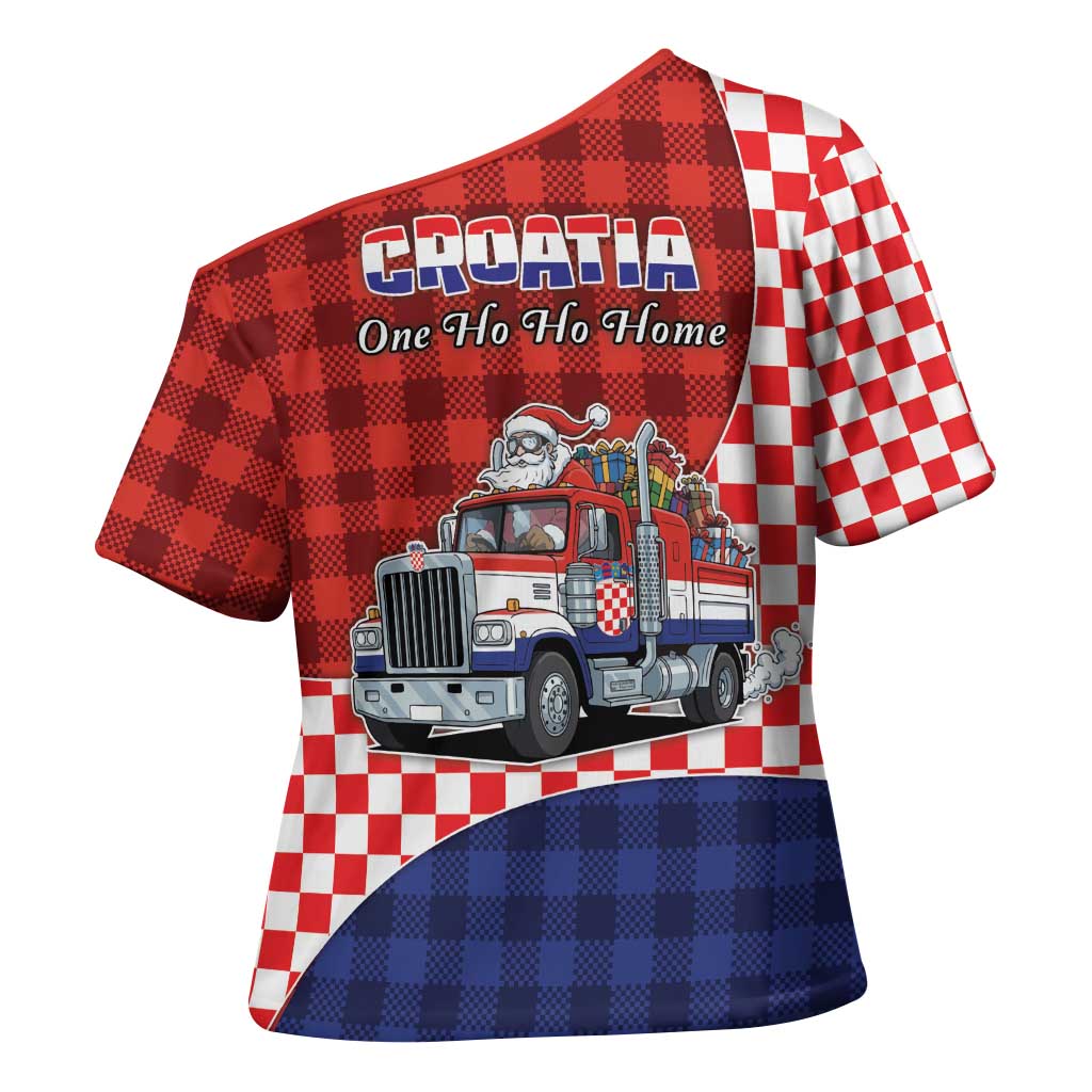 Croatia Christmas Cross Shoulder Shirt Santa Claus Drives Home With Gifts - Wonder Print Shop
