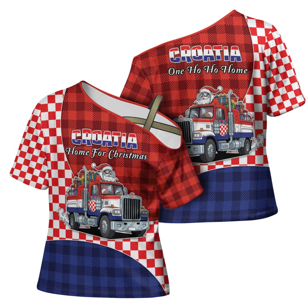 Croatia Christmas Cross Shoulder Shirt Santa Claus Drives Home With Gifts - Wonder Print Shop