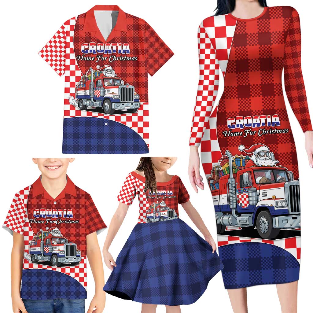 Croatia Christmas Family Matching Long Sleeve Bodycon Dress and Hawaiian Shirt Santa Claus Drives Home With Gifts - Wonder Print Shop