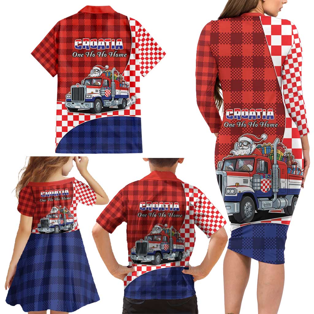 Croatia Christmas Family Matching Long Sleeve Bodycon Dress and Hawaiian Shirt Santa Claus Drives Home With Gifts - Wonder Print Shop
