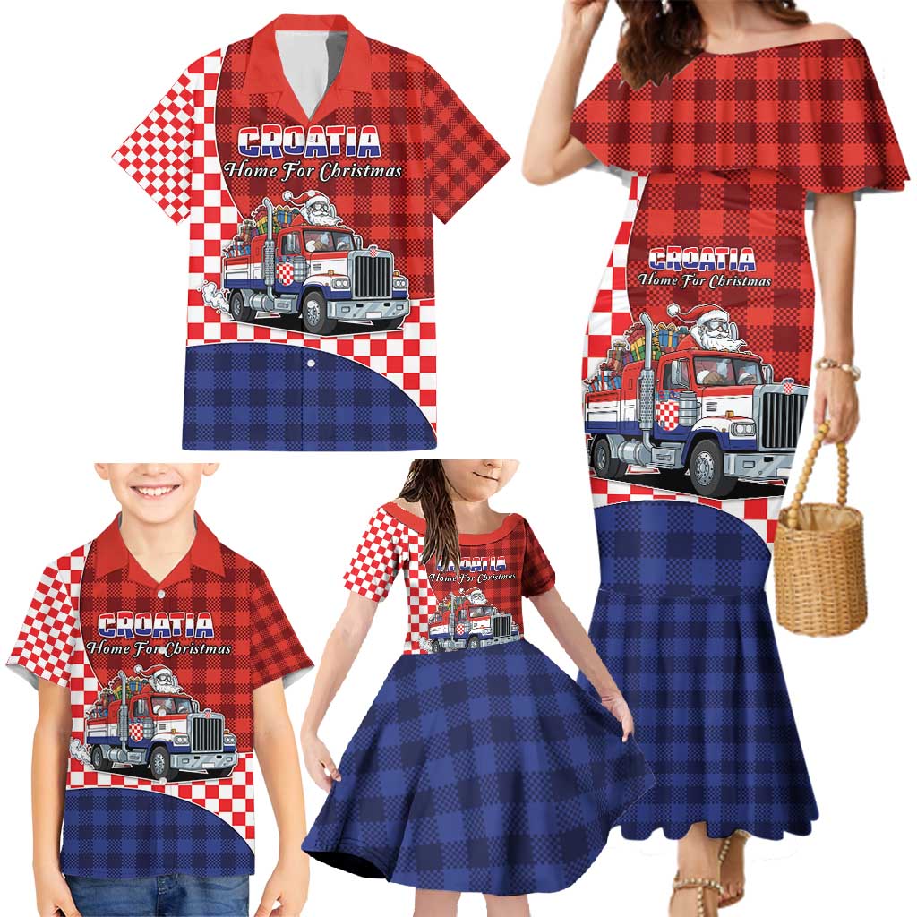 Croatia Christmas Family Matching Mermaid Dress and Hawaiian Shirt Santa Claus Drives Home With Gifts - Wonder Print Shop