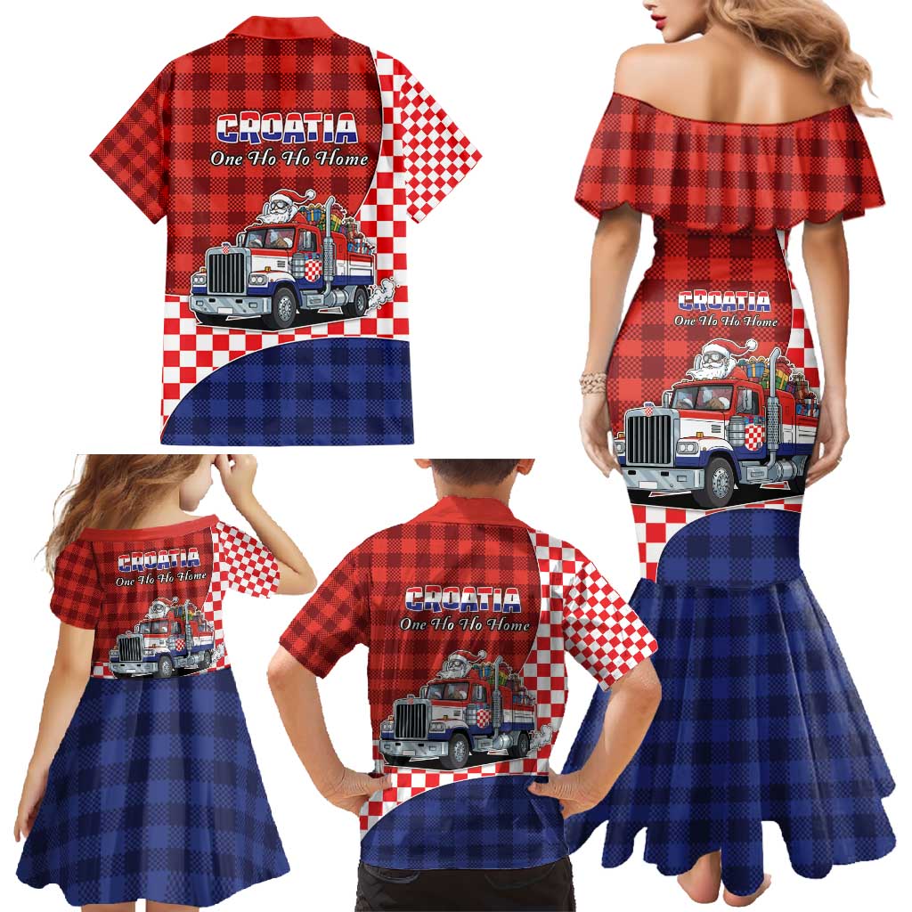Croatia Christmas Family Matching Mermaid Dress and Hawaiian Shirt Santa Claus Drives Home With Gifts - Wonder Print Shop