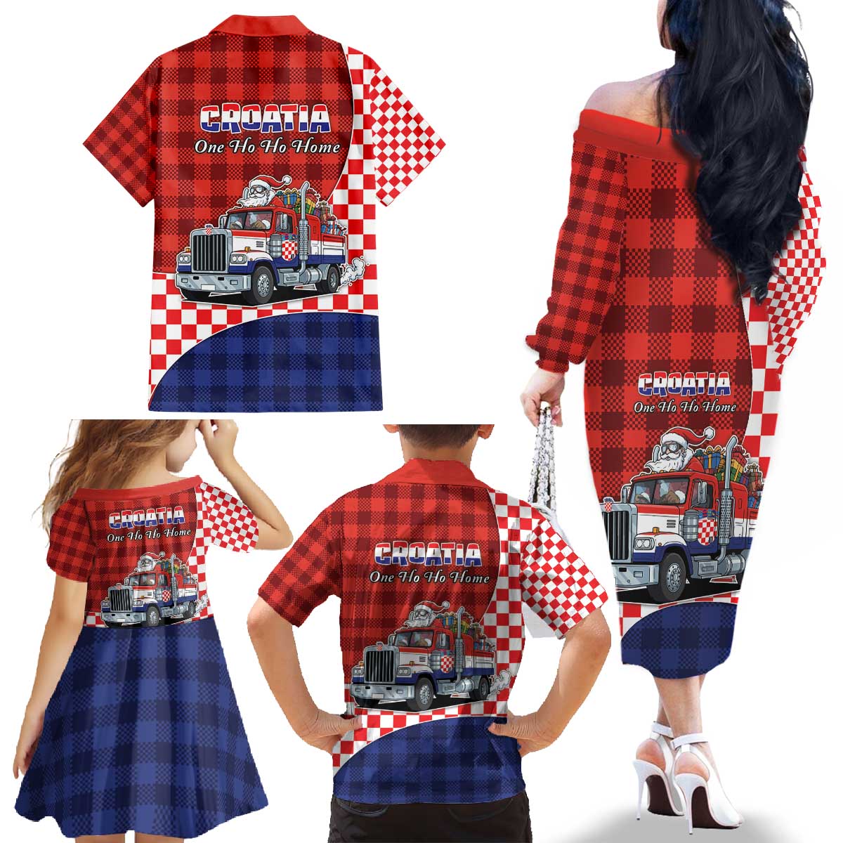 Croatia Christmas Family Matching Off The Shoulder Long Sleeve Dress and Hawaiian Shirt Santa Claus Drives Home With Gifts - Wonder Print Shop