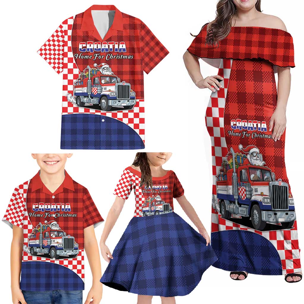 Croatia Christmas Family Matching Off Shoulder Maxi Dress and Hawaiian Shirt Santa Claus Drives Home With Gifts - Wonder Print Shop