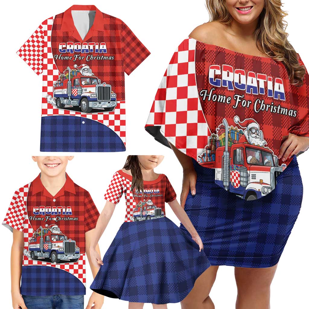 Croatia Christmas Family Matching Off Shoulder Short Dress and Hawaiian Shirt Santa Claus Drives Home With Gifts - Wonder Print Shop