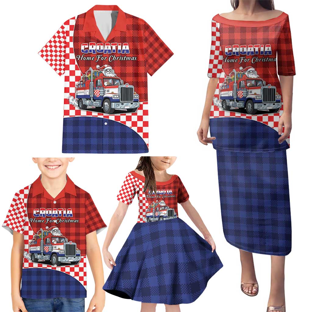 Croatia Christmas Family Matching Puletasi and Hawaiian Shirt Santa Claus Drives Home With Gifts - Wonder Print Shop