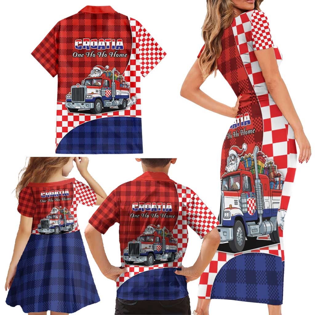 Croatia Christmas Family Matching Short Sleeve Bodycon Dress and Hawaiian Shirt Santa Claus Drives Home With Gifts - Wonder Print Shop