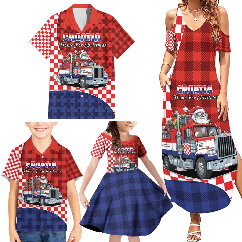 Croatia Christmas Family Matching Summer Maxi Dress and Hawaiian Shirt Santa Claus Drives Home With Gifts - Wonder Print Shop