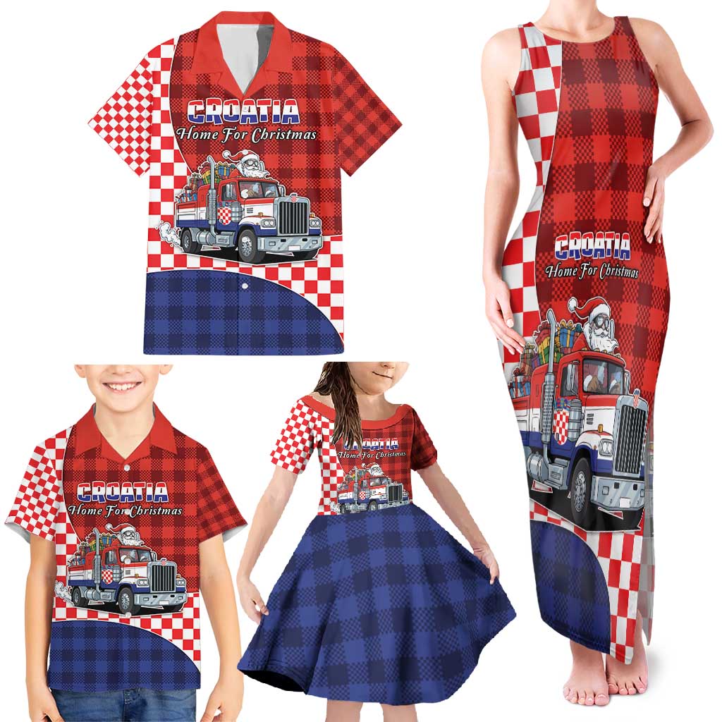 Croatia Christmas Family Matching Tank Maxi Dress and Hawaiian Shirt Santa Claus Drives Home With Gifts - Wonder Print Shop