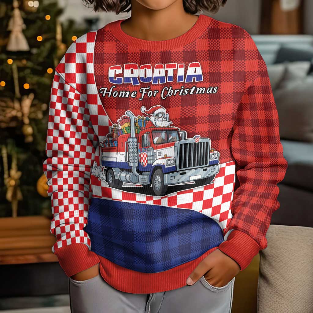 Croatia Christmas Kid Ugly Christmas Sweater Santa Claus Drives Home With Gifts - Wonder Print Shop