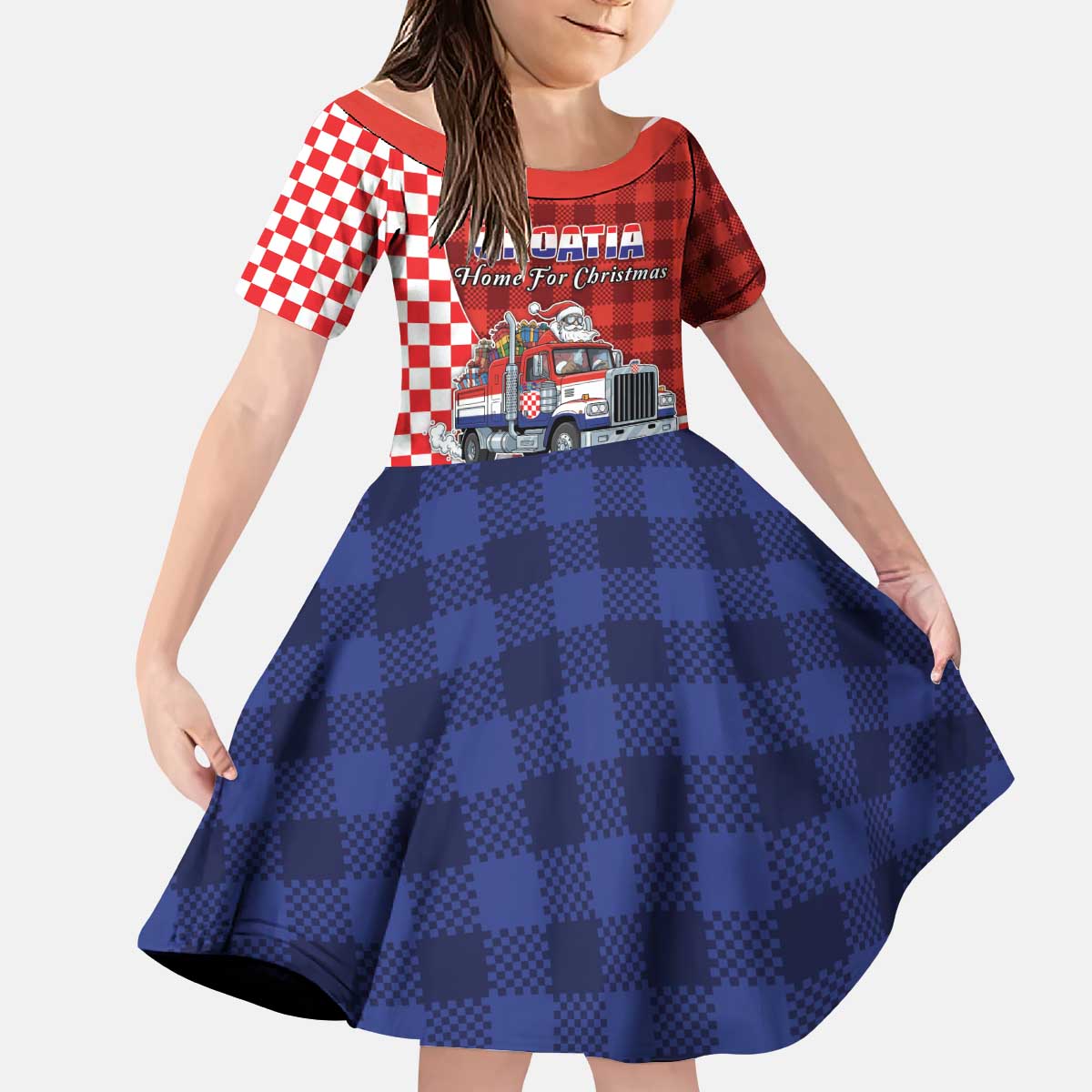 Croatia Christmas Kid Short Sleeve Dress Santa Claus Drives Home With Gifts - Wonder Print Shop