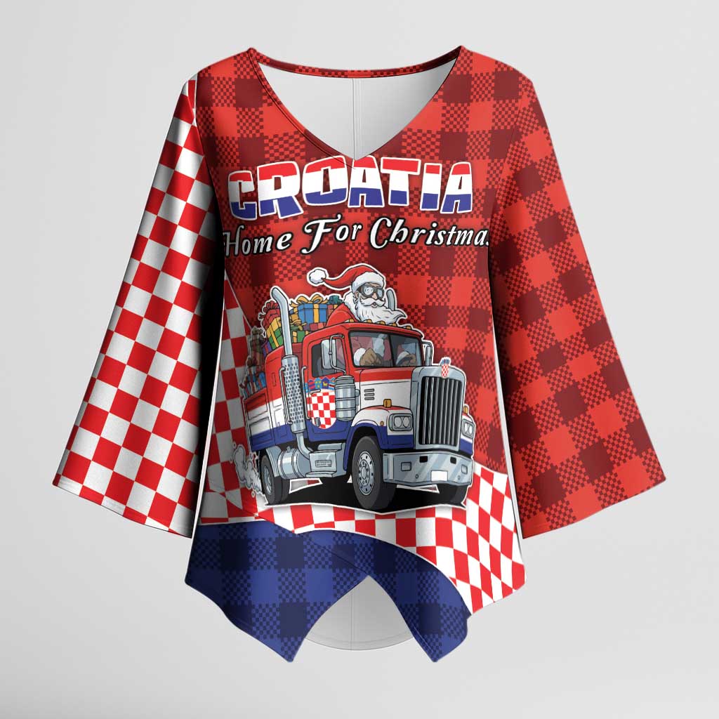 Croatia Christmas Kimono Sleeve Blouse Santa Claus Drives Home With Gifts - Wonder Print Shop