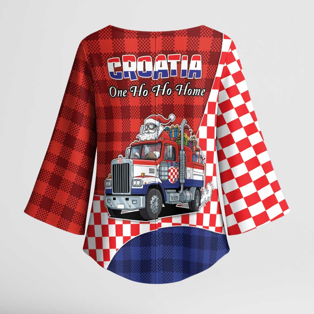 Croatia Christmas Kimono Sleeve Blouse Santa Claus Drives Home With Gifts - Wonder Print Shop
