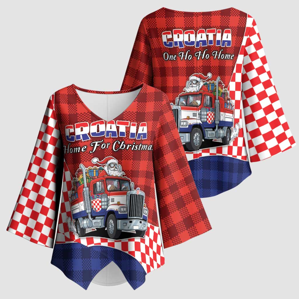 Croatia Christmas Kimono Sleeve Blouse Santa Claus Drives Home With Gifts - Wonder Print Shop