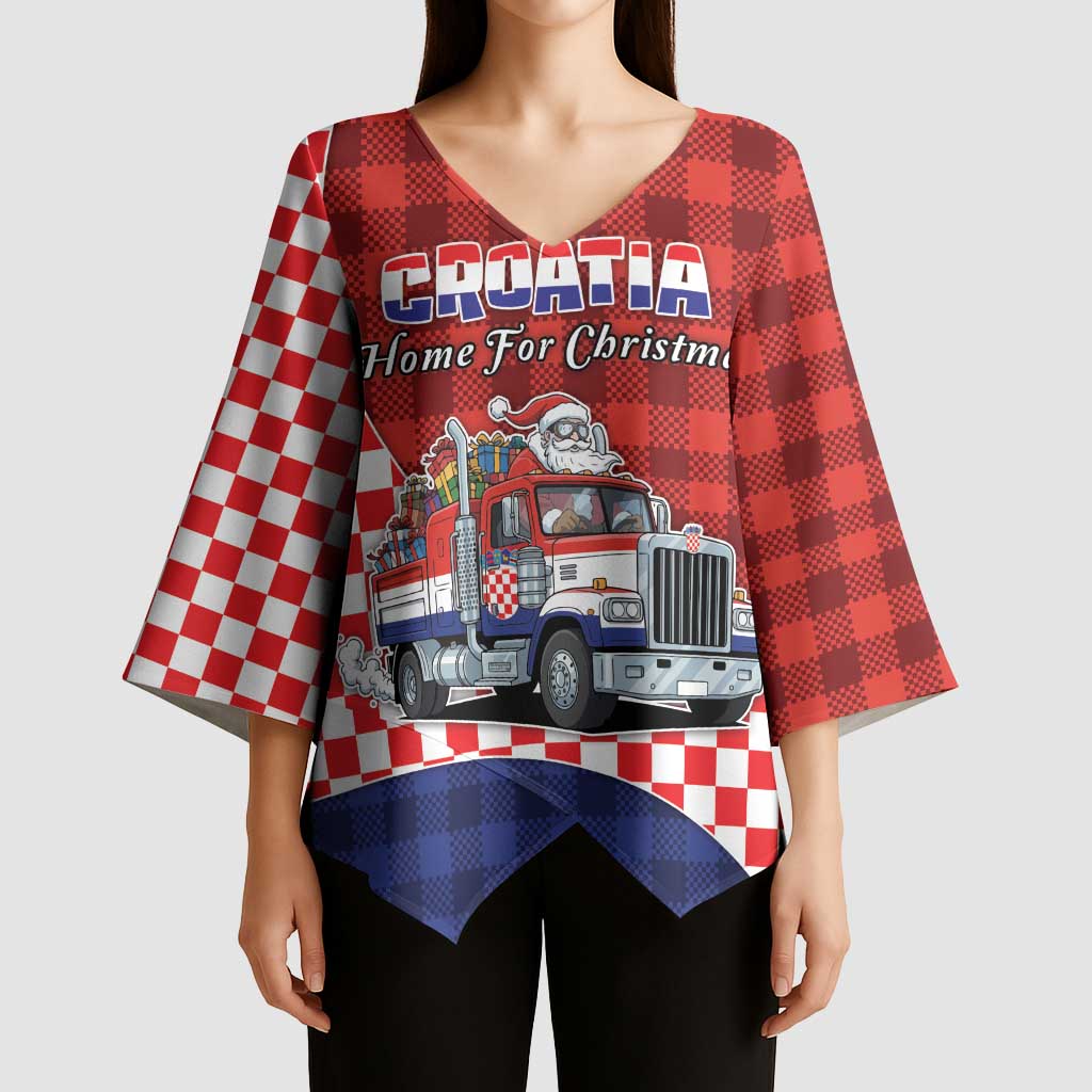 Croatia Christmas Kimono Sleeve Blouse Santa Claus Drives Home With Gifts - Wonder Print Shop