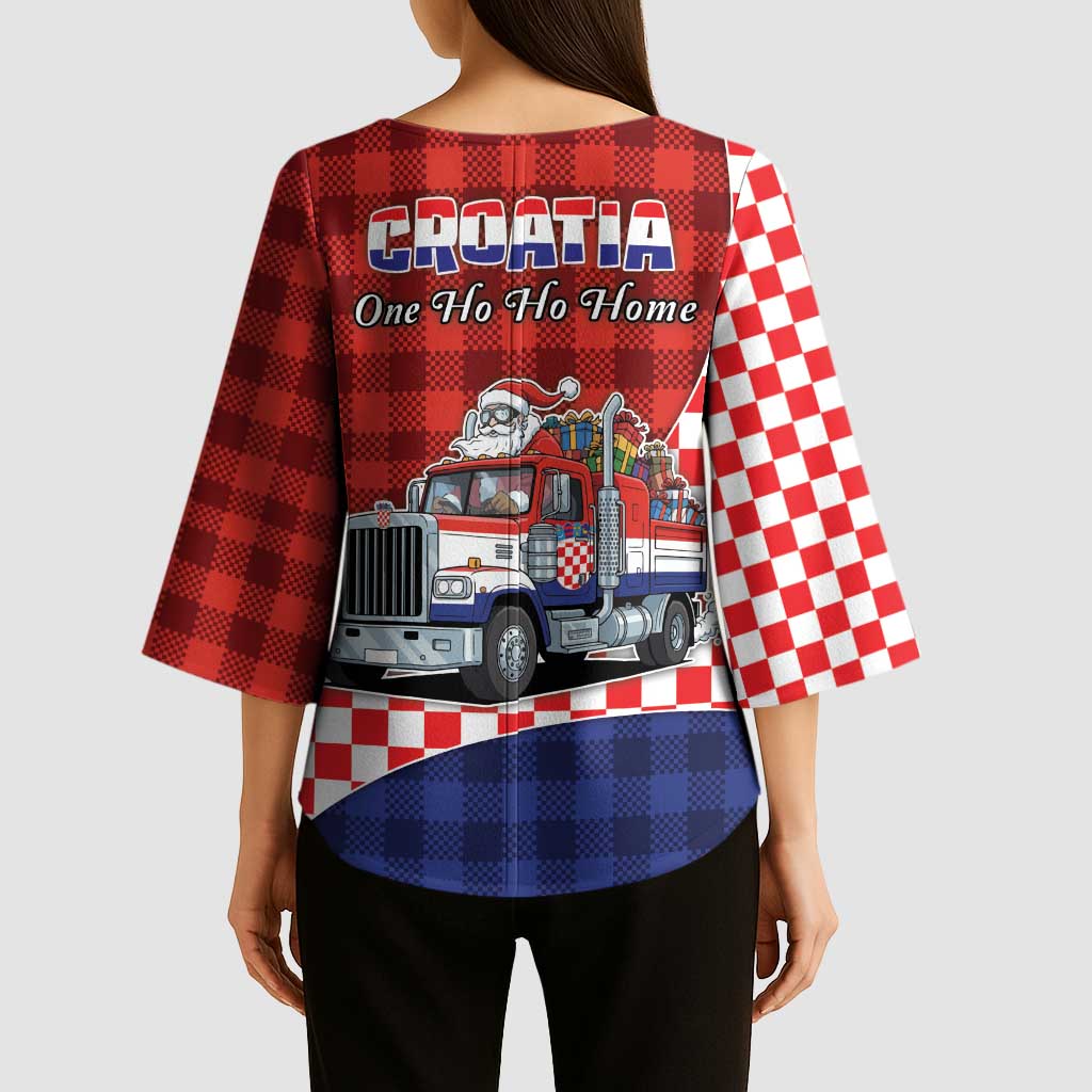 Croatia Christmas Kimono Sleeve Blouse Santa Claus Drives Home With Gifts - Wonder Print Shop