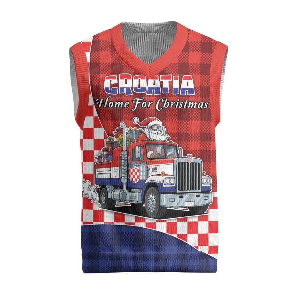 Croatia Christmas Knitted V-Neck Vest Santa Claus Drives Home With Gifts - Wonder Print Shop
