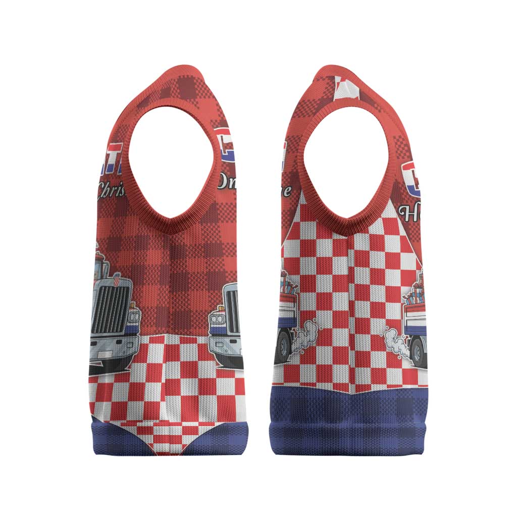 Croatia Christmas Knitted V-Neck Vest Santa Claus Drives Home With Gifts - Wonder Print Shop