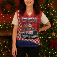 Croatia Christmas Knitted V-Neck Vest Santa Claus Drives Home With Gifts - Wonder Print Shop