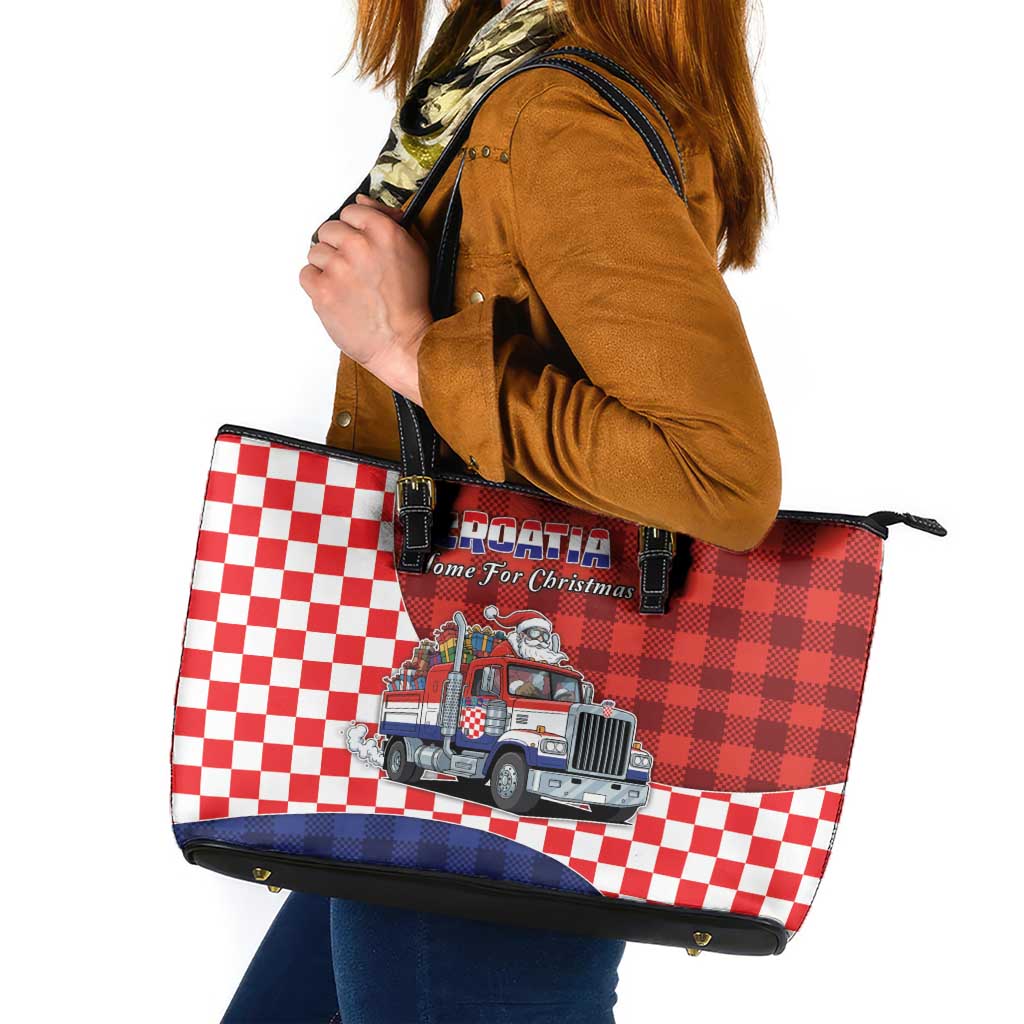 Croatia Christmas Leather Tote Bag Santa Claus Drives Home With Gifts - Wonder Print Shop