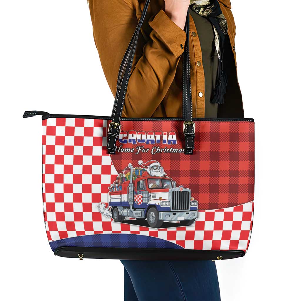 Croatia Christmas Leather Tote Bag Santa Claus Drives Home With Gifts - Wonder Print Shop