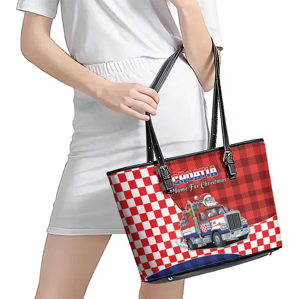 Croatia Christmas Leather Tote Bag Santa Claus Drives Home With Gifts - Wonder Print Shop