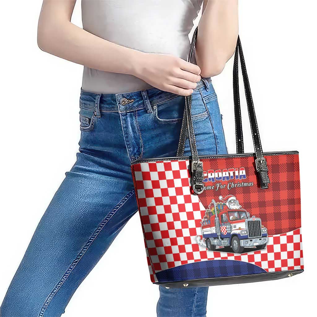 Croatia Christmas Leather Tote Bag Santa Claus Drives Home With Gifts - Wonder Print Shop