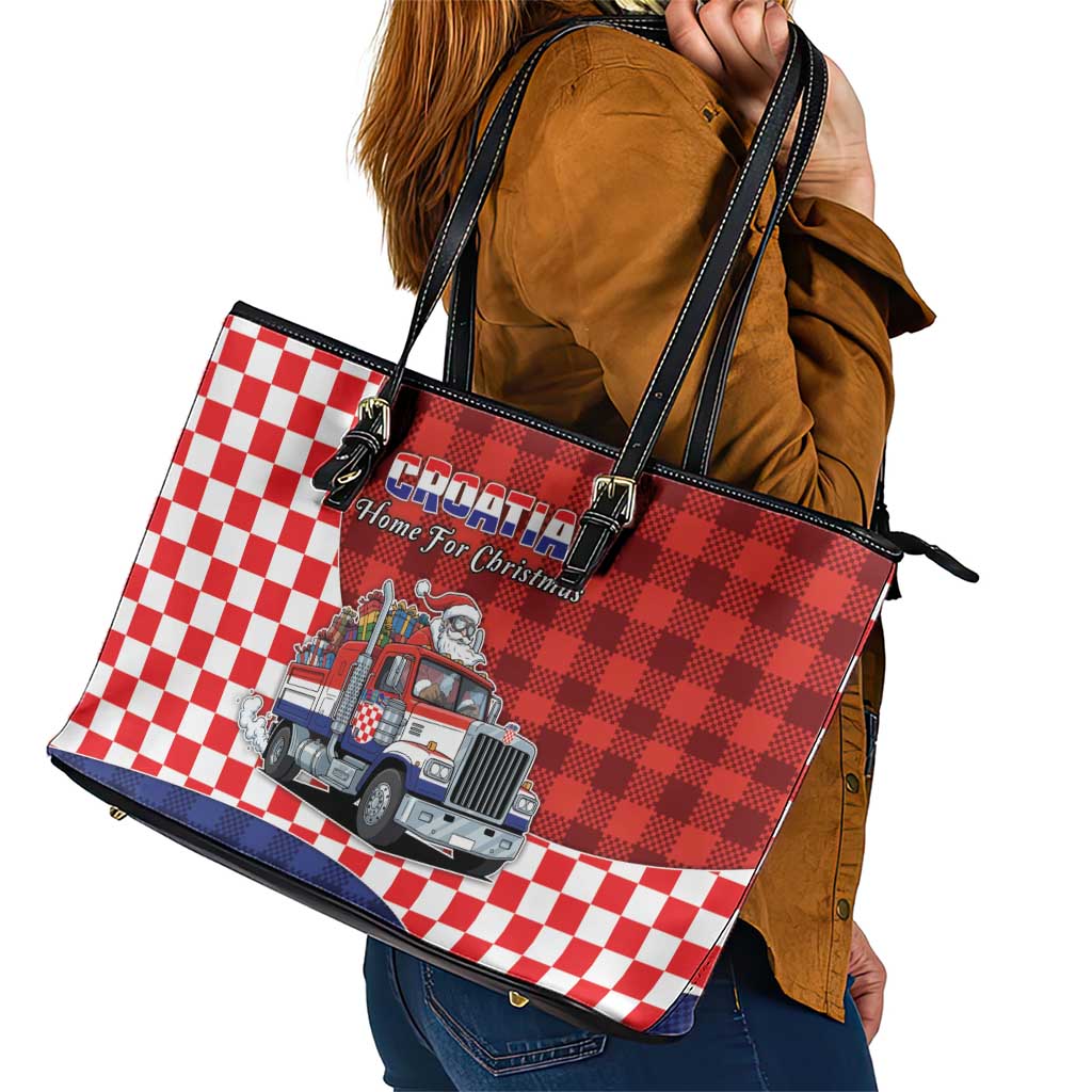 Croatia Christmas Leather Tote Bag Santa Claus Drives Home With Gifts - Wonder Print Shop