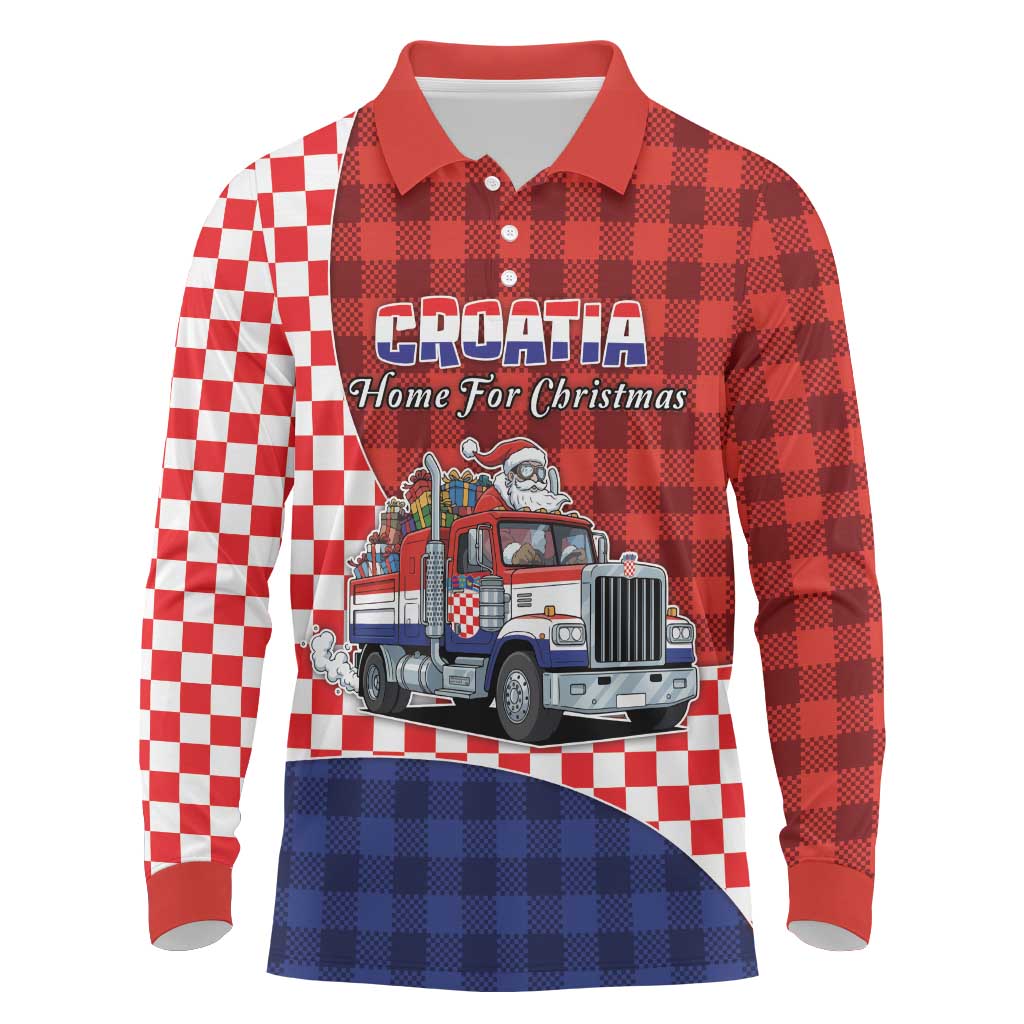 Croatia Christmas Long Sleeve Polo Shirt Santa Claus Drives Home With Gifts - Wonder Print Shop