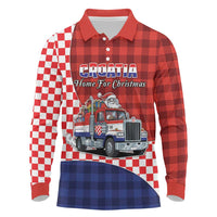 Croatia Christmas Long Sleeve Polo Shirt Santa Claus Drives Home With Gifts - Wonder Print Shop