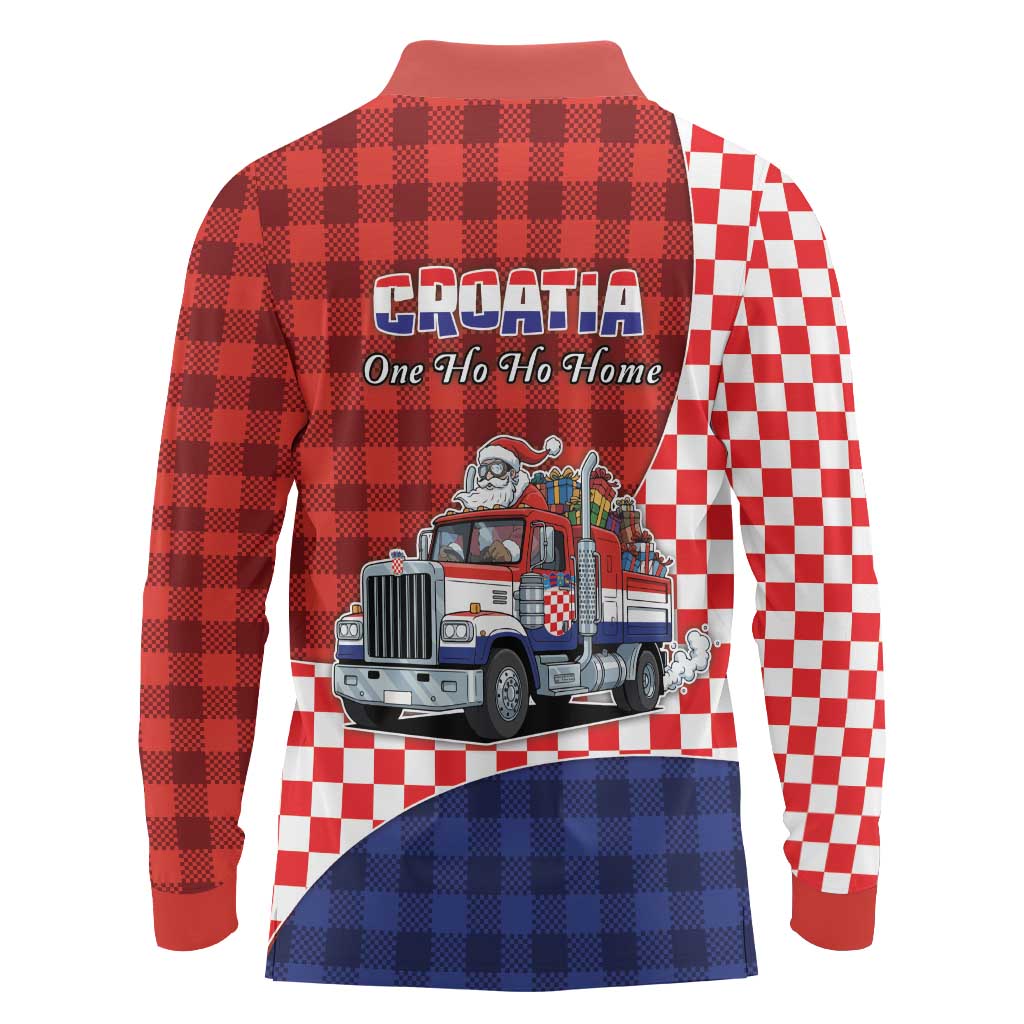 Croatia Christmas Long Sleeve Polo Shirt Santa Claus Drives Home With Gifts - Wonder Print Shop