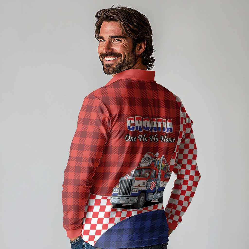 Croatia Christmas Long Sleeve Polo Shirt Santa Claus Drives Home With Gifts - Wonder Print Shop