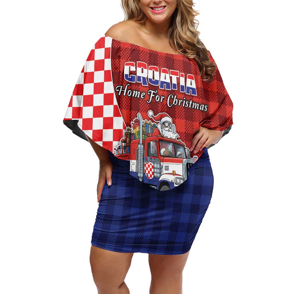 Croatia Christmas Off Shoulder Short Dress Santa Claus Drives Home With Gifts - Wonder Print Shop