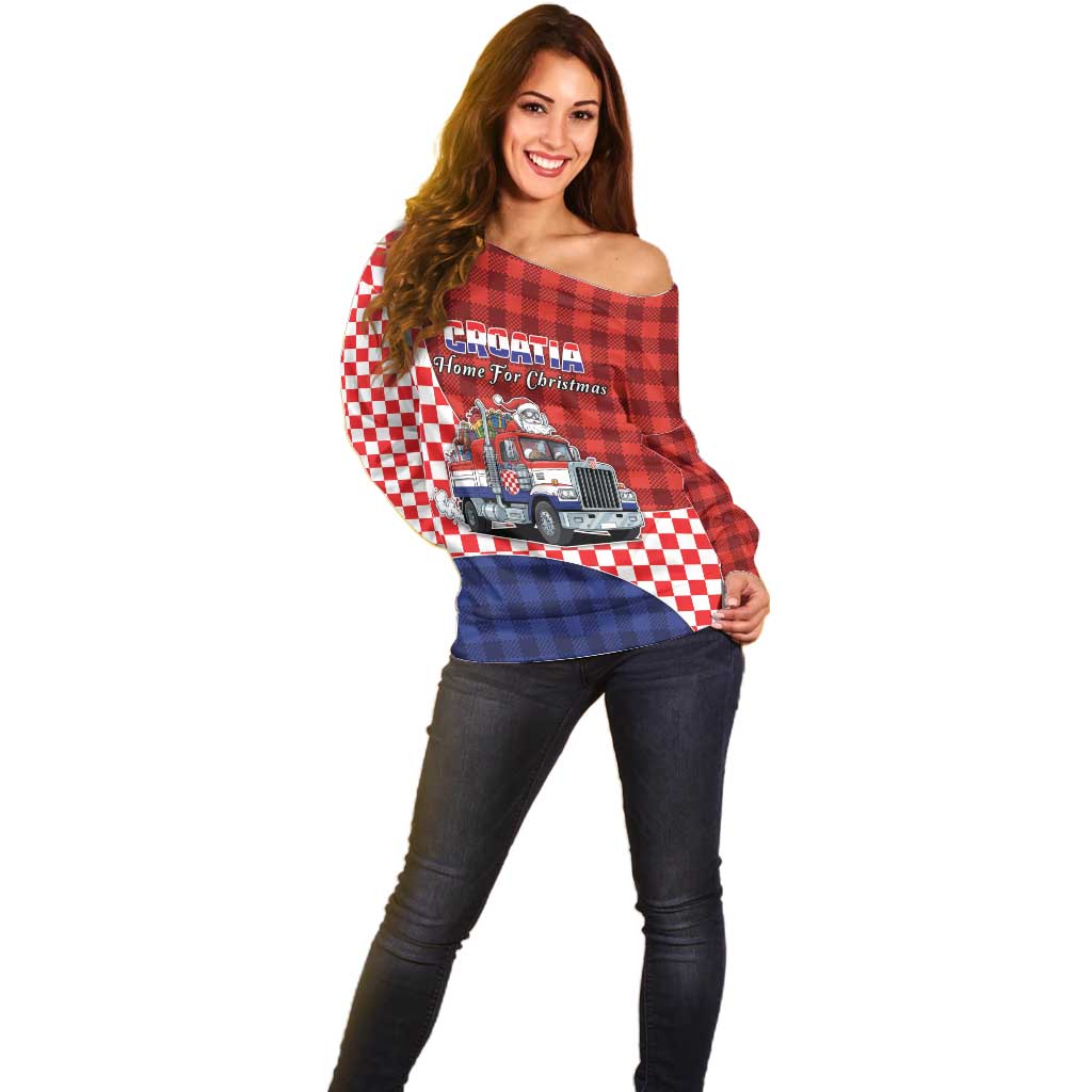 Croatia Christmas Off Shoulder Sweater Santa Claus Drives Home With Gifts - Wonder Print Shop