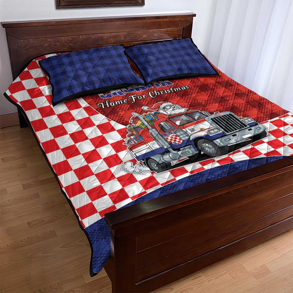 Croatia Christmas Quilt Bed Set Santa Claus Drives Home With Gifts - Wonder Print Shop