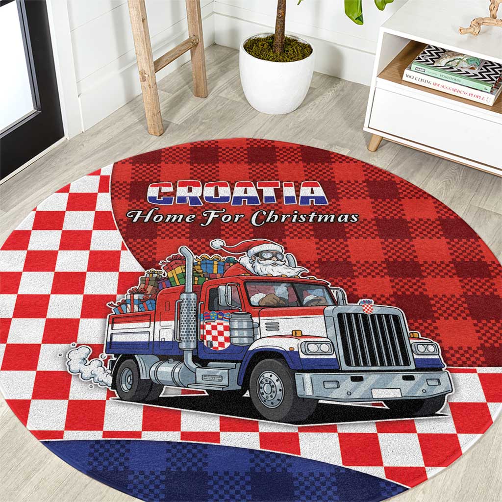 Croatia Christmas Round Carpet Santa Claus Drives Home With Gifts - Wonder Print Shop