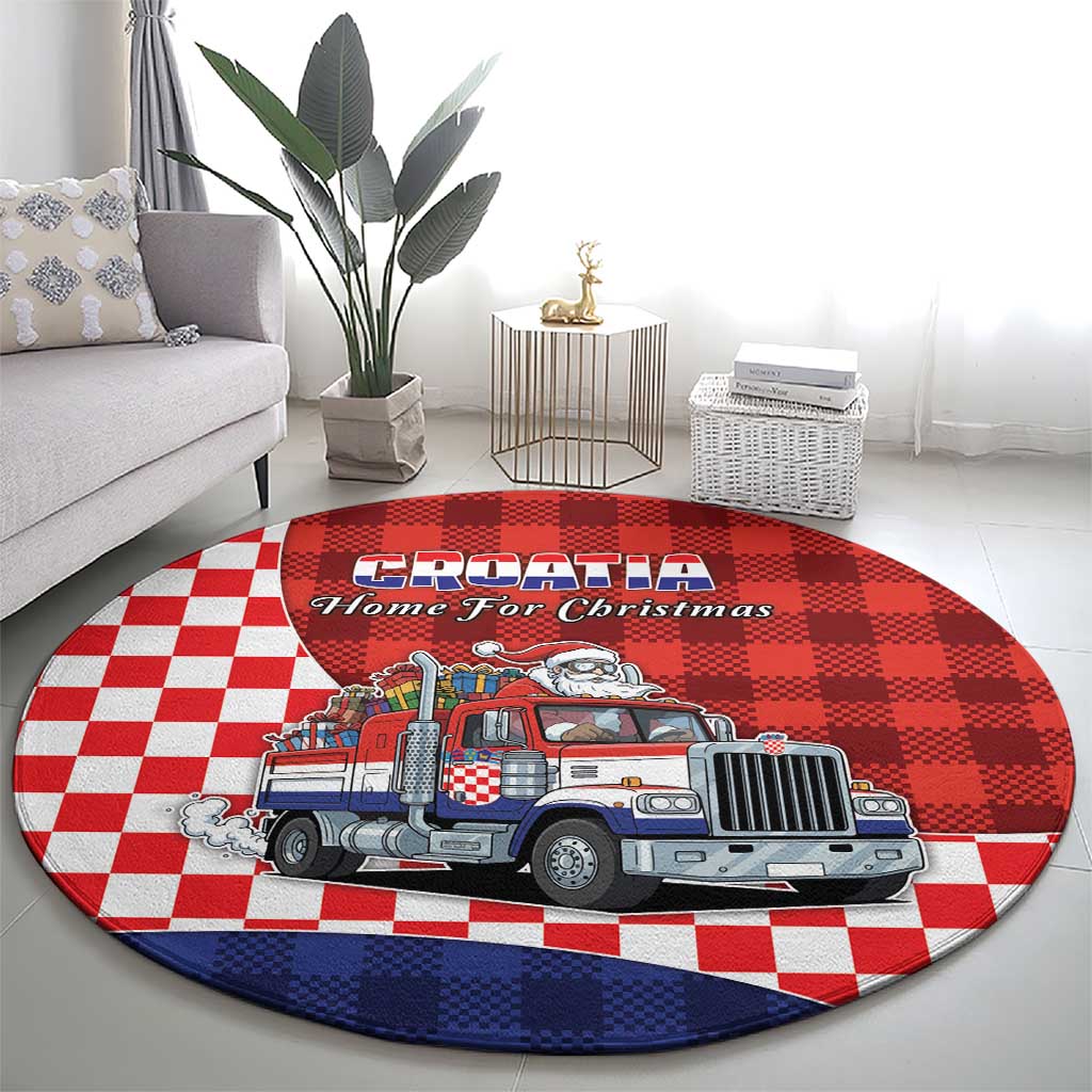 Croatia Christmas Round Carpet Santa Claus Drives Home With Gifts - Wonder Print Shop
