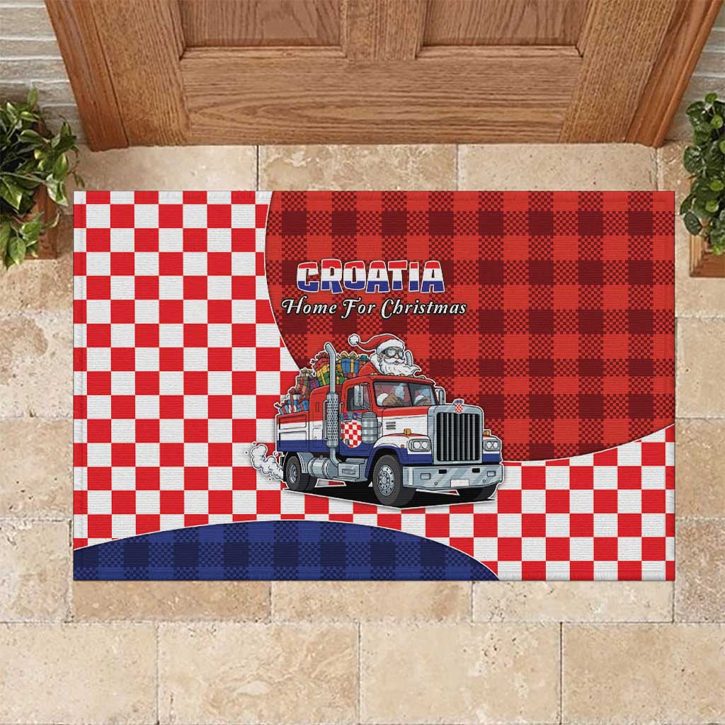 Croatia Christmas Rubber Doormat Santa Claus Drives Home With Gifts - Wonder Print Shop
