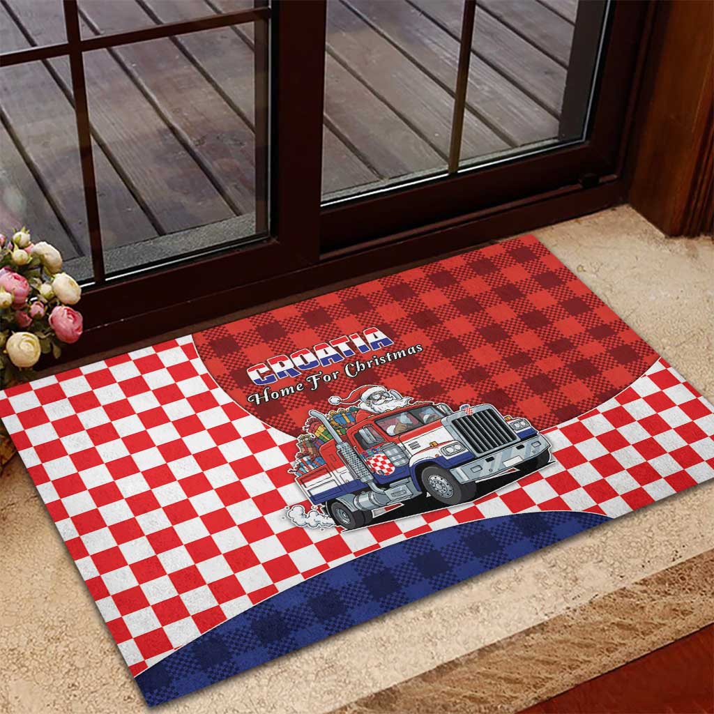 Croatia Christmas Rubber Doormat Santa Claus Drives Home With Gifts - Wonder Print Shop