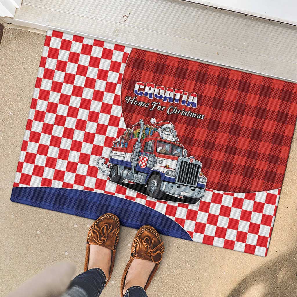 Croatia Christmas Rubber Doormat Santa Claus Drives Home With Gifts - Wonder Print Shop